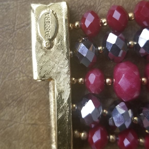 RARE VINTAGE JOSE MARIA BARRERA RED Crystal HEMATITE STATEMENT 5 STRAND BRACELET - Picture 3 of 8